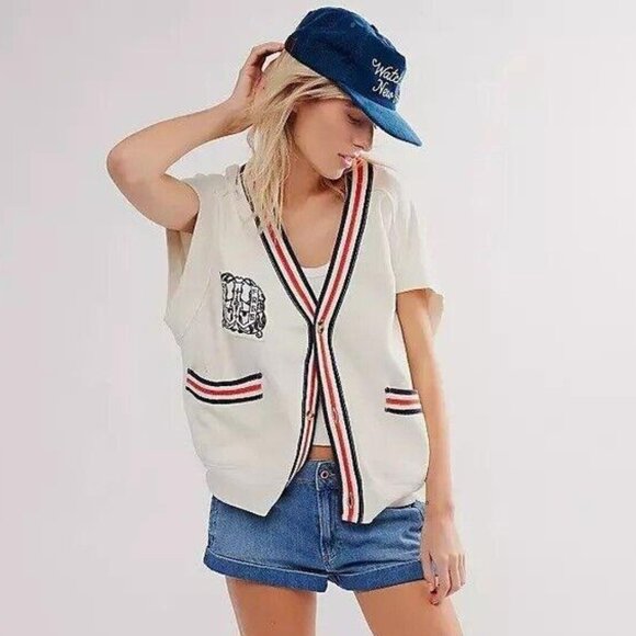 Free People We The Free Ivy Vest Top Sweatshirt Embroidered Ribbed L New 277181 - Picture 1 of 9